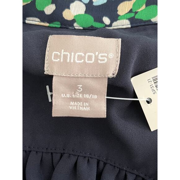 Chico's Blouse Tunic with Stitch Detail Abstract Dots in Classic Navy Size 16/18 - Picture 8 of 12